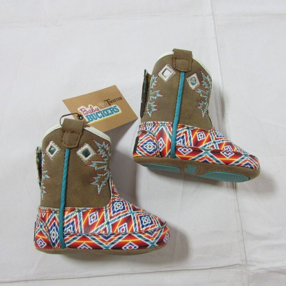 M & F Western Twister Infant Baby Buckers Brynlee Aztec Boots - Brown